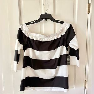 Vince Camuto White & Black off shoulder blouse.